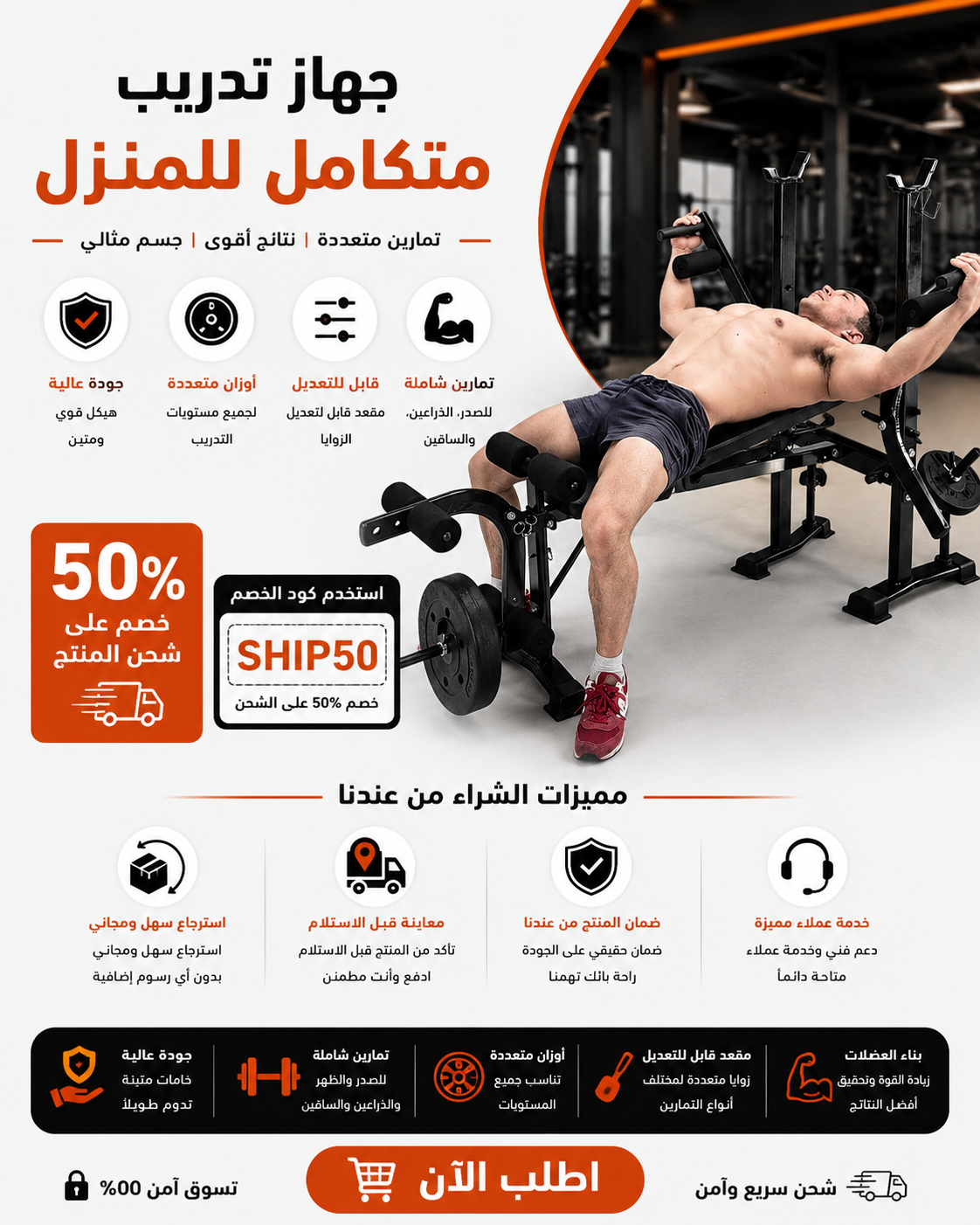 Multifunctional Weight Bench & Bench for Workout – Adjustable Exercise Bench for Home Gym, Chest Shoulder Legs Bodybuilding Workout (Without Barbell & Barbell)
