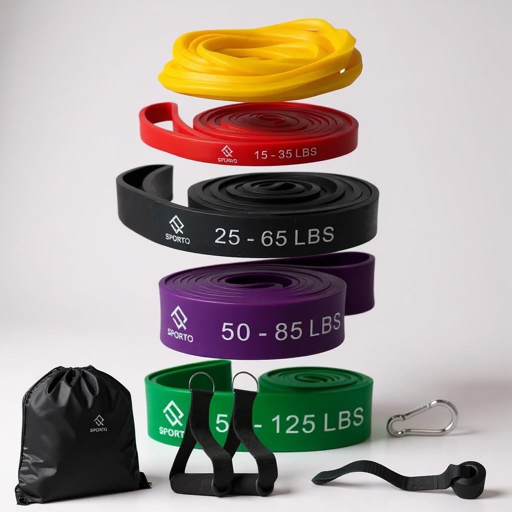 SportQ Resistance Bands Set Premium Fitness Rubber Bands, 5 Different Sizes with Handles, Door Anchors, Leg Bands with Tool Carry Bag ‎SportQ