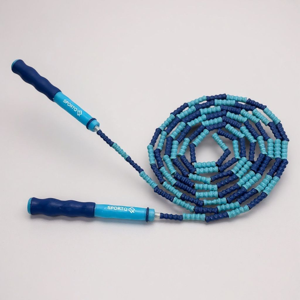 SportQ 230cm Colorful Beads Skipping Rope – Comfortable Non-Slip Handles, Durable Nylon Rope for Training and Fitness for Kids and Adults ‎SportQ