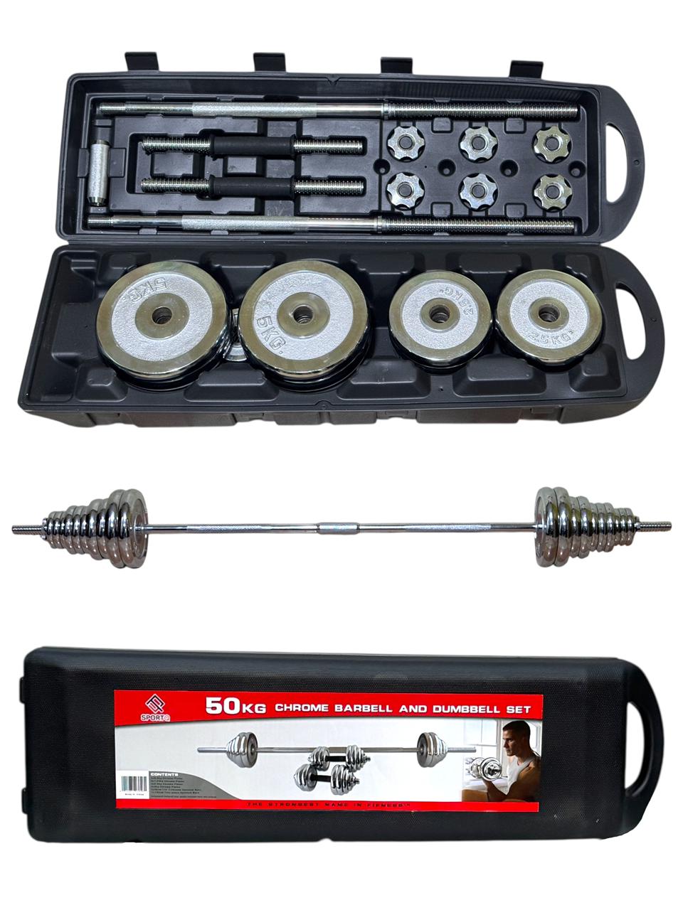 SportQ® 2-in-1 Chrome Steel Adjustable Dumbbell Set with Premium Chrome Carrying Case with Connector Bar - Converts in Seconds from Pair Dumbbell to Bar for Strength Training ‎SportQ