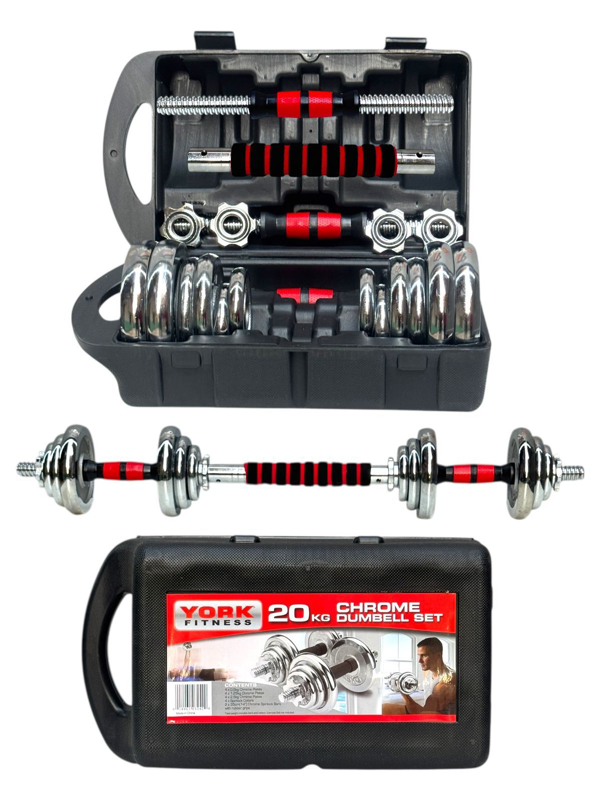 SportQ® 2-in-1 Chrome Steel Adjustable Dumbbell Set with Premium Chrome Carrying Case with Connector Bar - Converts in Seconds from Pair Dumbbell to Bar for Strength Training