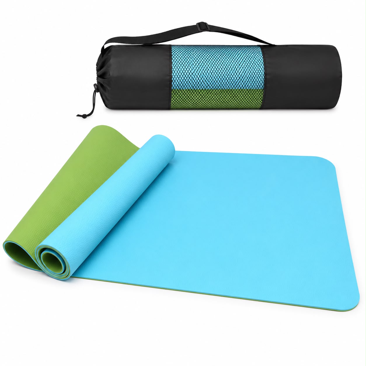 TPE Premium SportQ Non Slip Yoga Mat 6mm Thick – Light & Eco-Friendly Yoga Mat with Carrying Bag, Sweat & Water Resistant for Home Workout, Gym, Pilates, Yoga, Abdominal Workouts 183x61cm