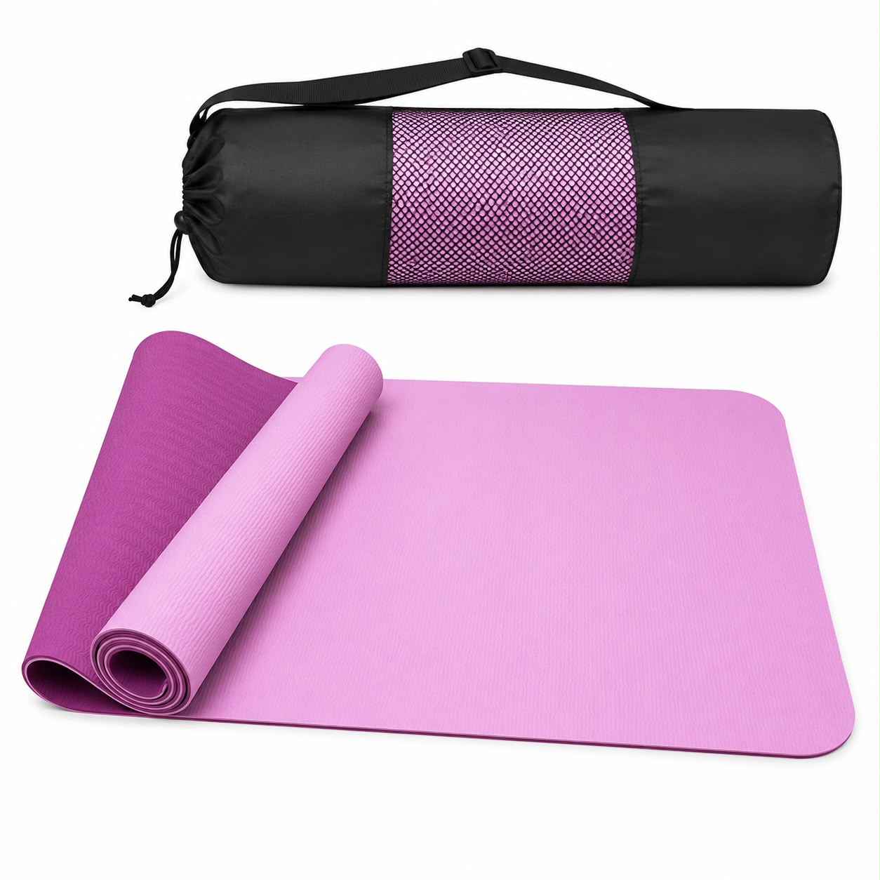 TPE Premium SportQ Non Slip Yoga Mat 6mm Thick – Light & Eco-Friendly Yoga Mat with Carrying Bag, Sweat & Water Resistant for Home Workout, Gym, Pilates, Yoga, Abdominal Workouts 183x61cm