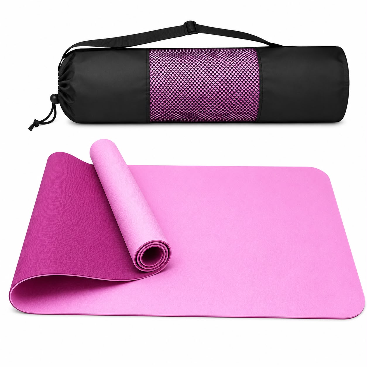 TPE Premium SportQ Non Slip Yoga Mat 6mm Thick – Light & Eco-Friendly Yoga Mat with Carrying Bag, Sweat & Water Resistant for Home Workout, Gym, Pilates, Yoga, Abdominal Workouts 183x61cm