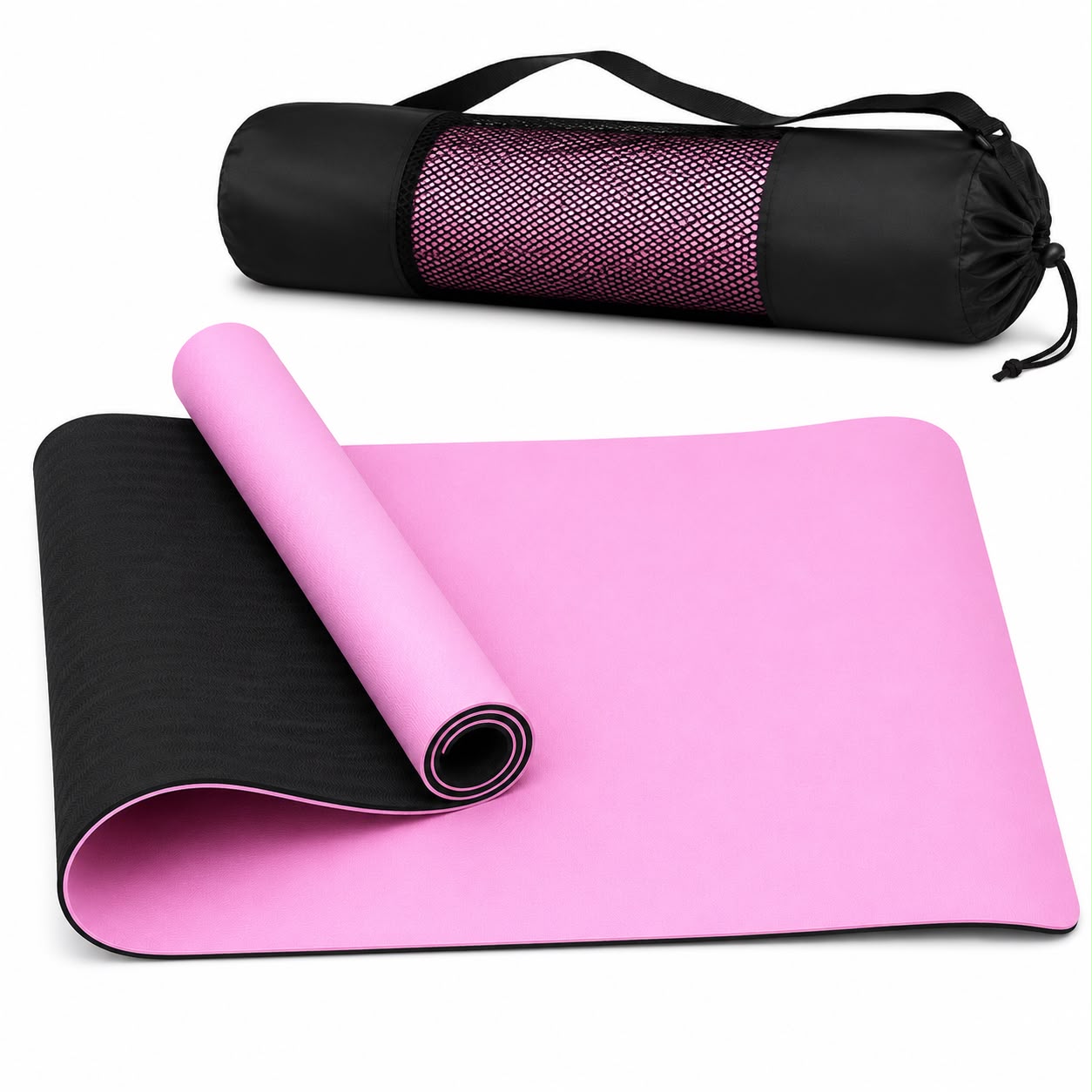 TPE Premium SportQ Non Slip Yoga Mat 6mm Thick – Light & Eco-Friendly Yoga Mat with Carrying Bag, Sweat & Water Resistant for Home Workout, Gym, Pilates, Yoga, Abdominal Workouts 183x61cm