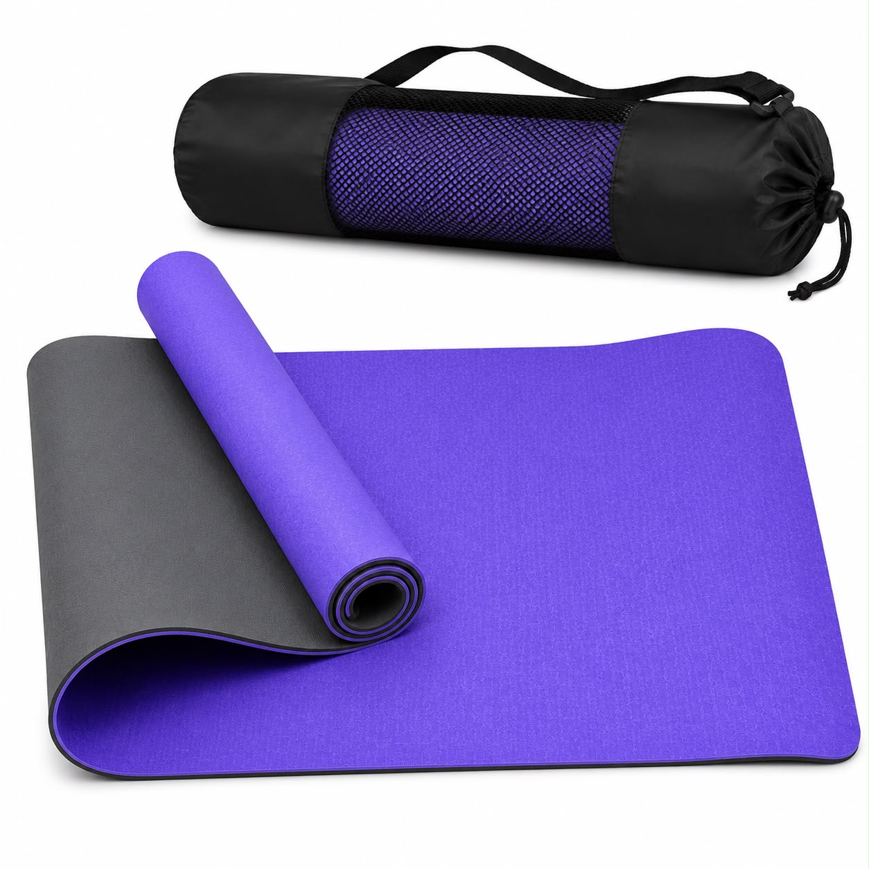 TPE Premium SportQ Non Slip Yoga Mat 6mm Thick – Light & Eco-Friendly Yoga Mat with Carrying Bag, Sweat & Water Resistant for Home Workout, Gym, Pilates, Yoga, Abdominal Workouts 183x61cm