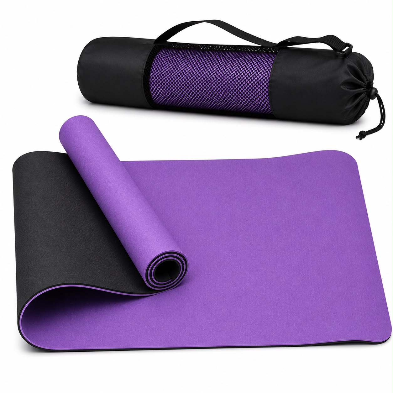 TPE Premium SportQ Non Slip Yoga Mat 6mm Thick – Light & Eco-Friendly Yoga Mat with Carrying Bag, Sweat & Water Resistant for Home Workout, Gym, Pilates, Yoga, Abdominal Workouts 183x61cm