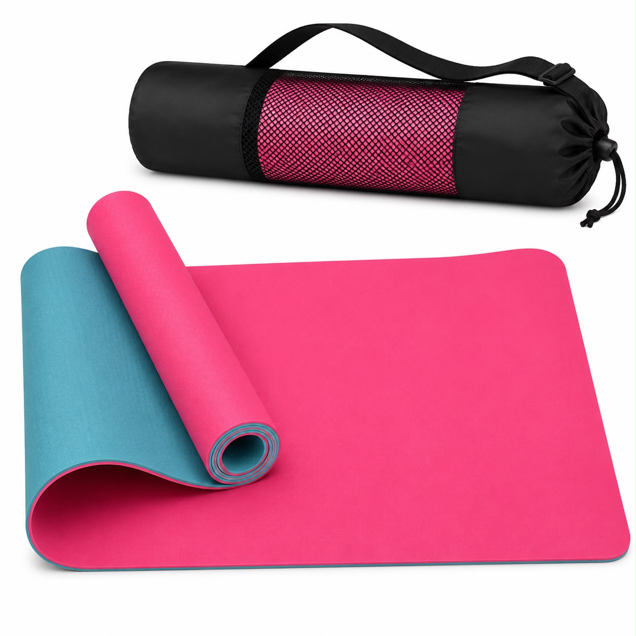 TPE Premium SportQ Non Slip Yoga Mat 6mm Thick – Light & Eco-Friendly Yoga Mat with Carrying Bag, Sweat & Water Resistant for Home Workout, Gym, Pilates, Yoga, Abdominal Workouts 183x61cm