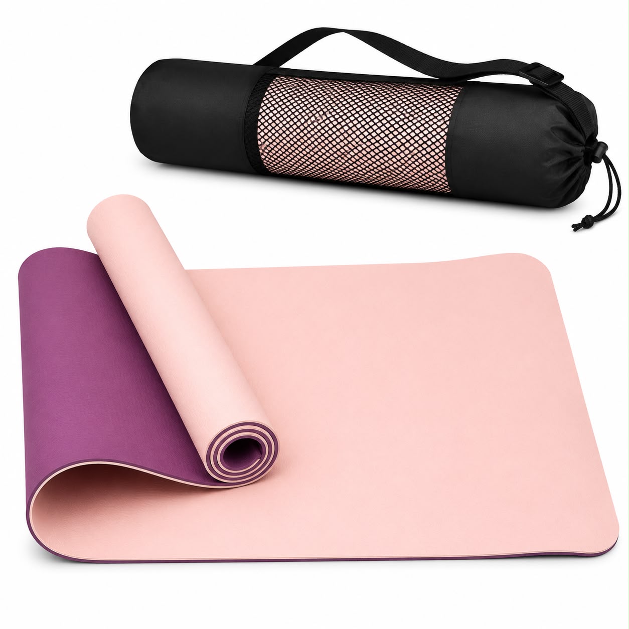 TPE Premium SportQ Non Slip Yoga Mat 6mm Thick – Light & Eco-Friendly Yoga Mat with Carrying Bag, Sweat & Water Resistant for Home Workout, Gym, Pilates, Yoga, Abdominal Workouts 183x61cm