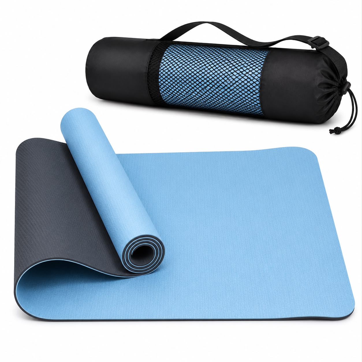 TPE Premium SportQ Non Slip Yoga Mat 6mm Thick – Light & Eco-Friendly Yoga Mat with Carrying Bag, Sweat & Water Resistant for Home Workout, Gym, Pilates, Yoga, Abdominal Workouts 183x61cm