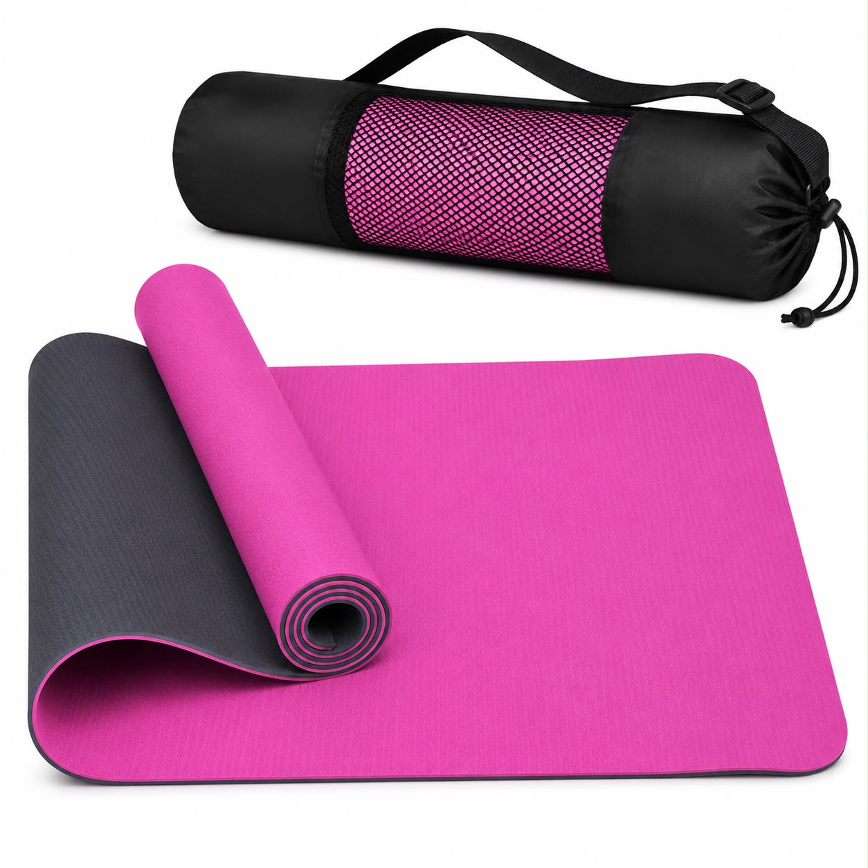 TPE Premium SportQ Non Slip Yoga Mat 6mm Thick – Light & Eco-Friendly Yoga Mat with Carrying Bag, Sweat & Water Resistant for Home Workout, Gym, Pilates, Yoga, Abdominal Workouts 183x61cm