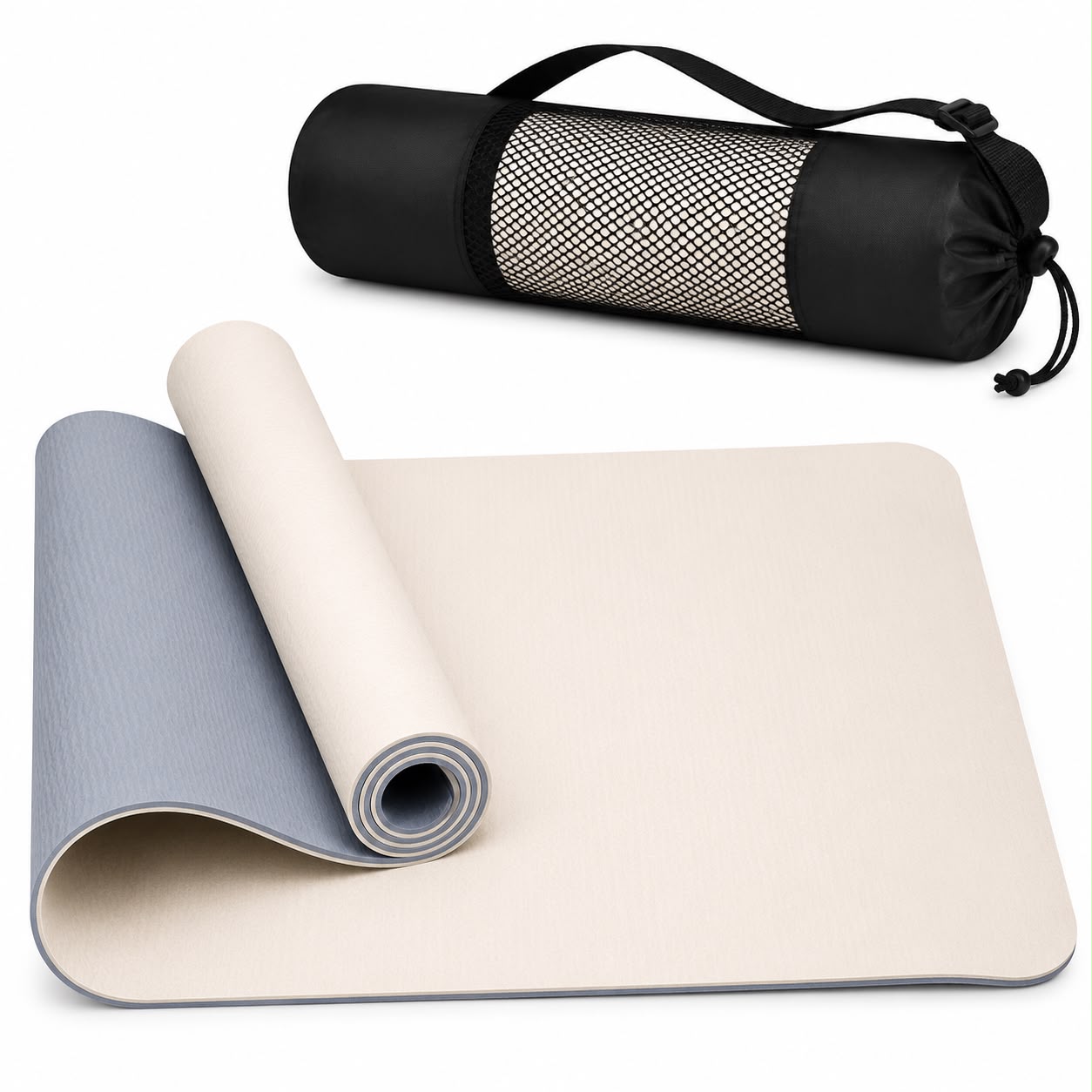 TPE Premium SportQ Non Slip Yoga Mat 6mm Thick – Light & Eco-Friendly Yoga Mat with Carrying Bag, Sweat & Water Resistant for Home Workout, Gym, Pilates, Yoga, Abdominal Workouts 183x61cm