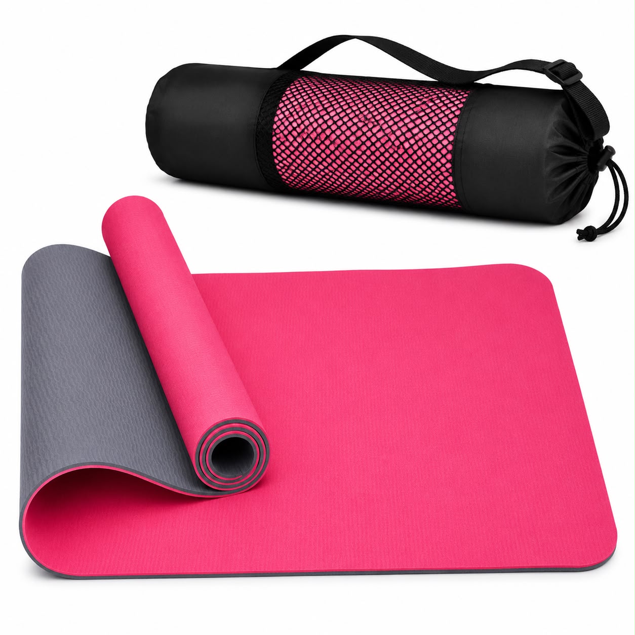 TPE Premium SportQ Non Slip Yoga Mat 6mm Thick – Light & Eco-Friendly Yoga Mat with Carrying Bag, Sweat & Water Resistant for Home Workout, Gym, Pilates, Yoga, Abdominal Workouts 183x61cm