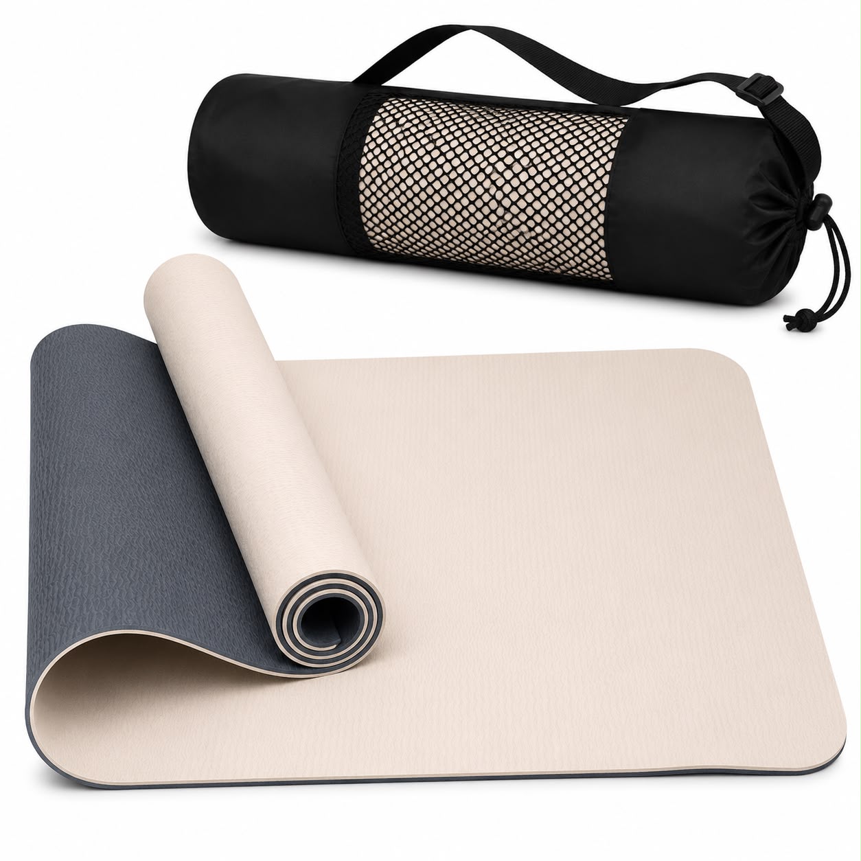 TPE Premium SportQ Non Slip Yoga Mat 6mm Thick – Light & Eco-Friendly Yoga Mat with Carrying Bag, Sweat & Water Resistant for Home Workout, Gym, Pilates, Yoga, Abdominal Workouts 183x61cm