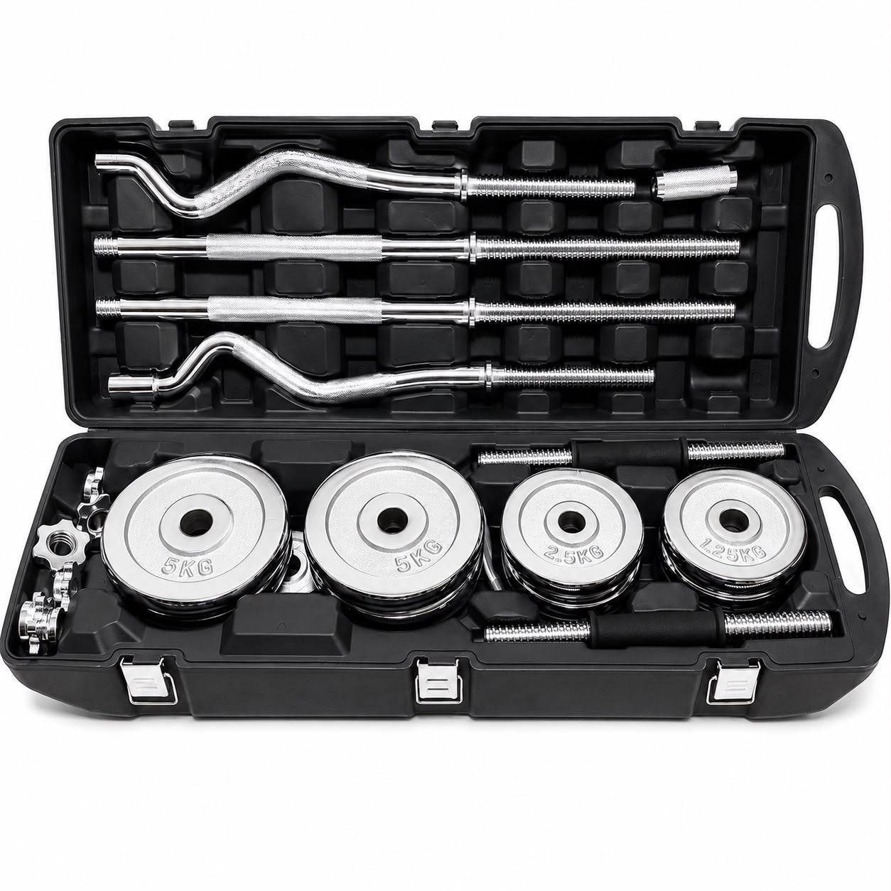 SportQ® 2-in-1 Chrome Steel Adjustable Dumbbell Set with Premium Chrome Carrying Case with Connector Bar - Converts in Seconds from Pair Dumbbell to Bar for Strength Training