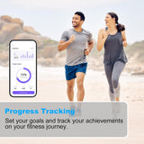 متابعة تقدم اللياقة البدنية عبر تطبيق الهاتف مع ميزان ذكي لقياس الوزن وتحليل الجسم يساعد على تتبع الأهداف الصحية وحرق الدهون وتحسين اللياقة مناسب للرجال والنساء لمراقبة النتائج وتحقيق أهداف التمارين والصحة