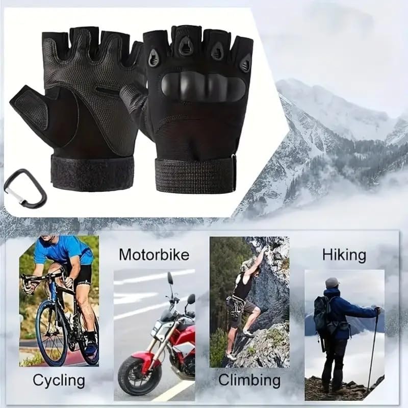 Fingerless protective gloves designed for cycling, motorbike riding, climbing, and hiking, featuring reinforced knuckles and durable grip for outdoor activities.
قفازات بدون أصابع متعددة الاستخدامات مناسبة لركوب الدراجات والموتوسيكلات والتسلق والمشي الجبلي، مزودة بحماية للمفاصل وقبضة قوية للأنشطة الخارجية.