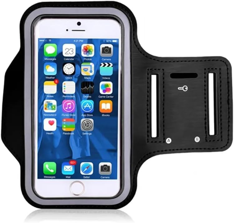 حزام ذراع للموبايل للجري والتمارين الرياضية بتصميم مريح وشاشة لمس واضحة

Black phone armband with smartphone displaying app icons on a white background