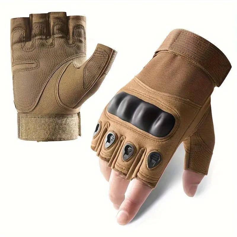 Fingerless tactical gloves with reinforced knuckle protection and strong grip, designed for training, fitness activities, and hand safety.
قفازات تكتيكية بدون أصابع مزودة بحماية لمفاصل اليد وقبضة قوية، مناسبة للتمارين الرياضية وأنشطة التدريب وحماية اليد.